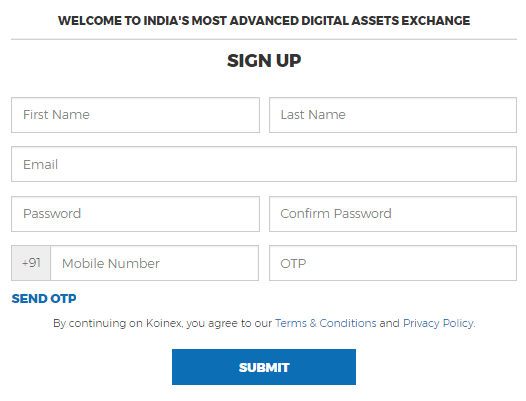 koinex signup page