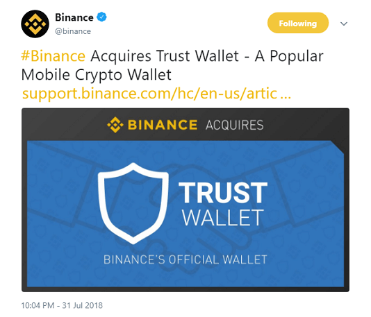Binance Acquires Trust Wallet