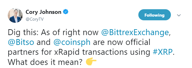 Bittrex, Bitso and coinsph are partners for xRapid transactions