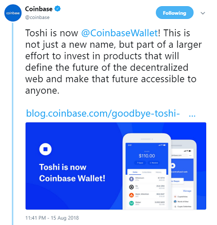 Toshi is now CoinbaseWallet