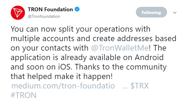 tronwallet official tweet