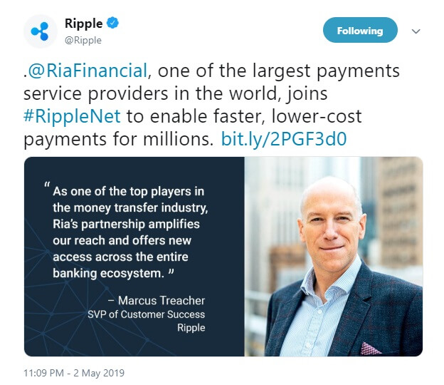 Ripple partners Ria Money transfer