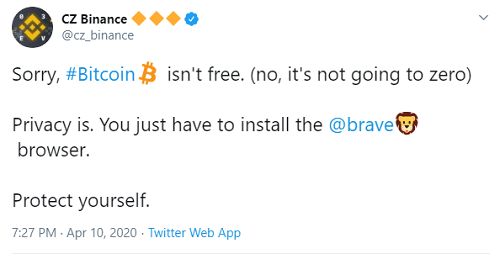 Binance ceo says to install brave browser